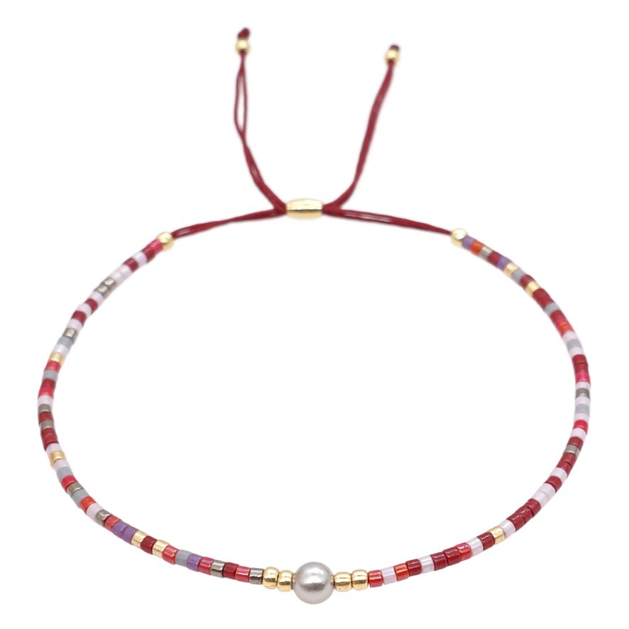 Pulsera de Piedras Semipreciosas Estilo Bohemio, Cuentas de Arroz de Piedras de la Suerte Coloridas, Pulsera Ajustable, Pulsera Apilable para Parejas.