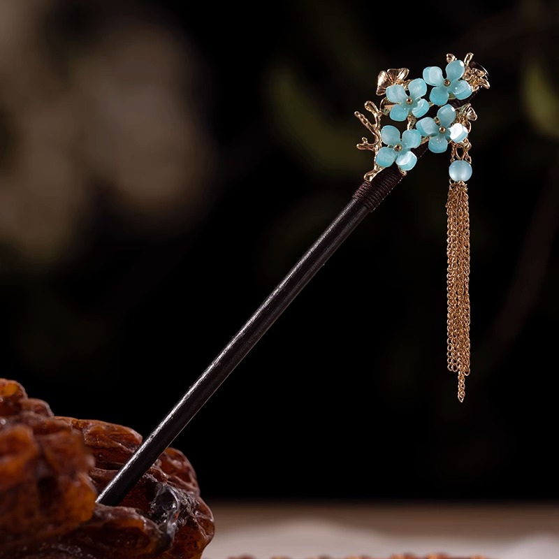 Horquilla de ébano de estilo antiguo para mujer, sentido de alta gama, nuevo estilo chino, cabello con flecos, horquilla, falda de cara de caballo, cabello, horquilla, tocado