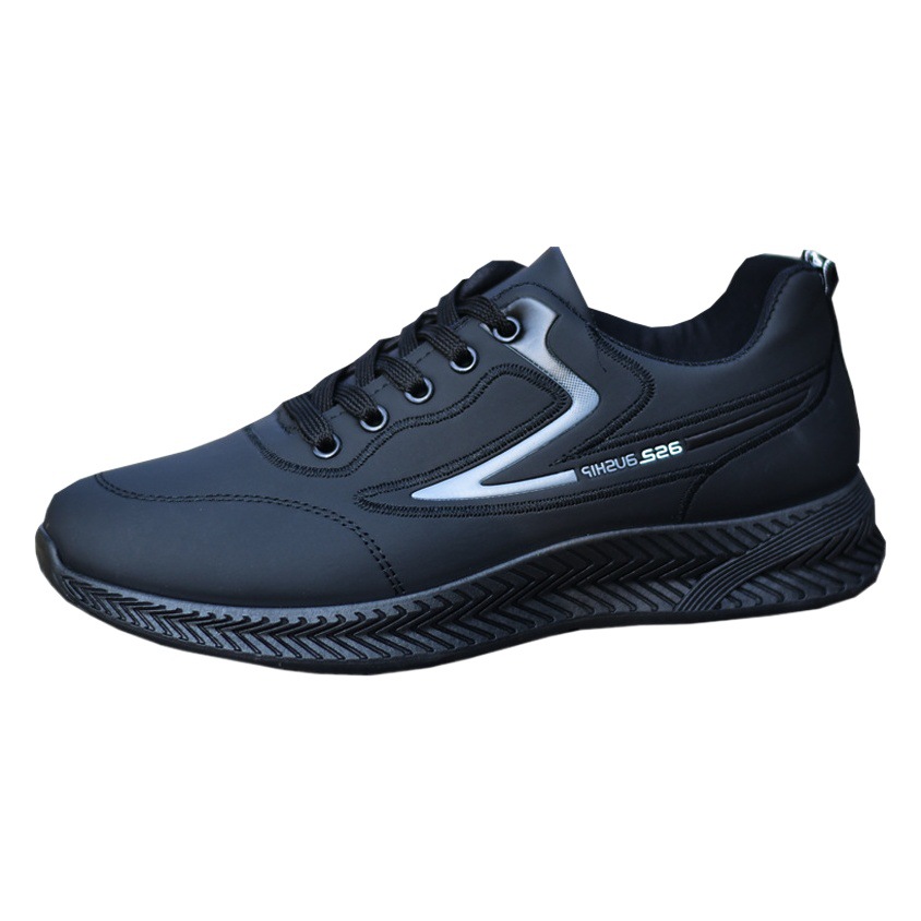 Zapatos de hombre, zapatos de cuero impermeables de otoño e invierno, zapatos versátiles de moda, zapatos deportivos casuales antideslizantes negros, zapatos para correr bajos para hombre