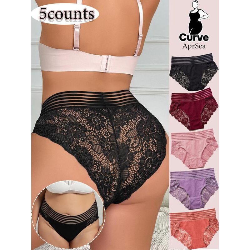 Cross-Border Hot-Selling Export Model Panties Pure Color Contrast Lace Underwear Women's Large Size Basic Model
