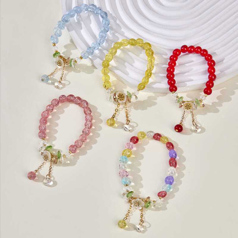 Color Popcorn Crystal Camellia Bracelet Sun Flower Hand Beaded Male and Female Student Children Gift Best Friend Bracelet