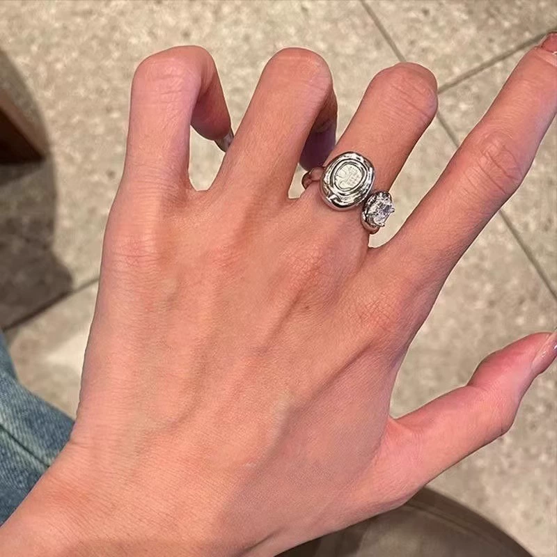 Retro ring, small design zirconium, silver 925 sample, light luxury style, high-quality style, on index finger
