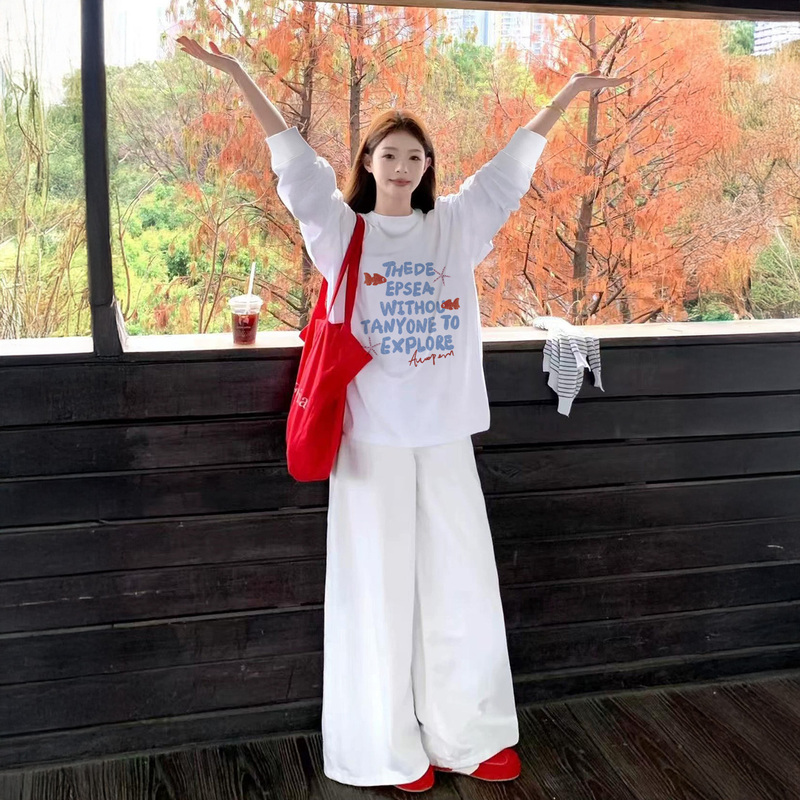 White Cotton Long-Sleeved T-Shirt for Women Spring 2025 New Bottoming Shirt Loose Inner T-Shirt Super Nice Ins Top