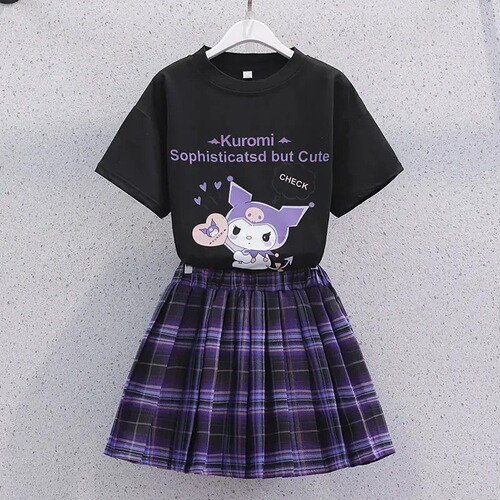 Girls college style T-shirt short skirt suit summer new style girl JK suit children's clothing fashionable pleated skirt
