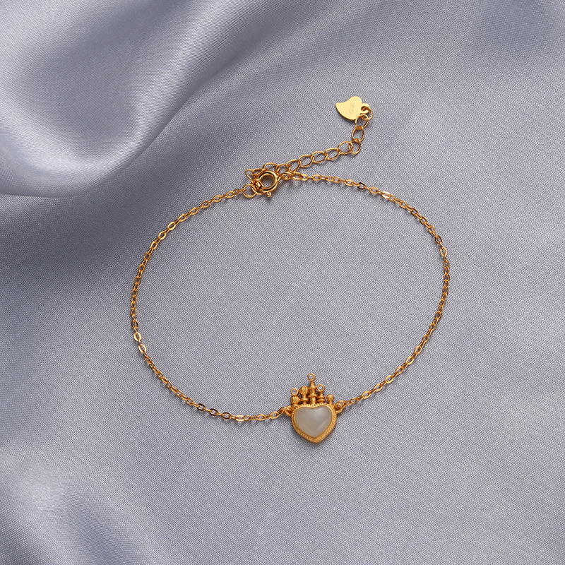 Nueva moda corona joyería de plata estilo coreano s925 plata esterlina en forma de corazón pulsera de moda pulsera de temperamento de las mujeres al por mayor