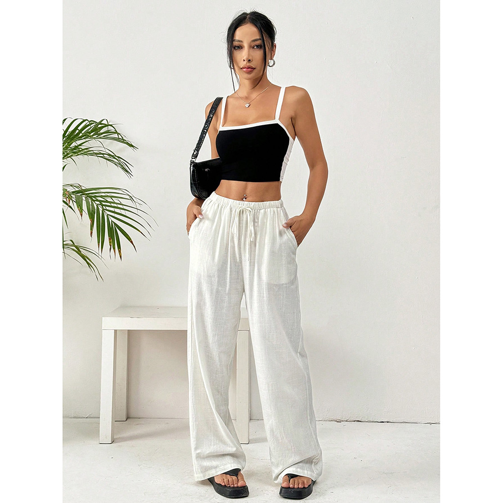European and American Amazon Foreign Trade Retro Casual Pants Women's Summer New Loose Straight Dosing Wide Leg All-match Long Pants