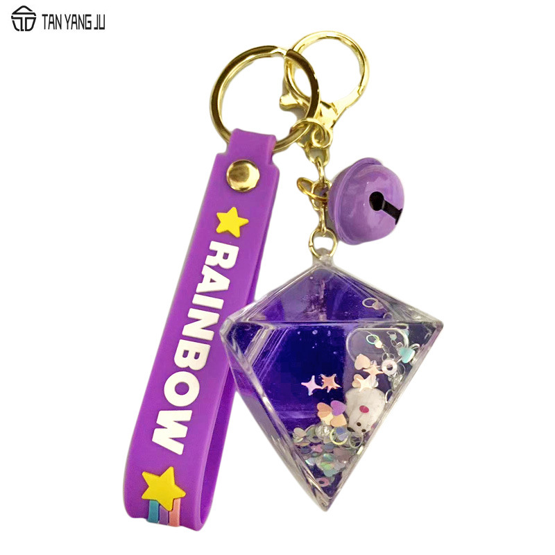 亚克力流沙瓶挂件入油菱形漂浮公仔钥匙扣果冻水色液体网红挂饰
