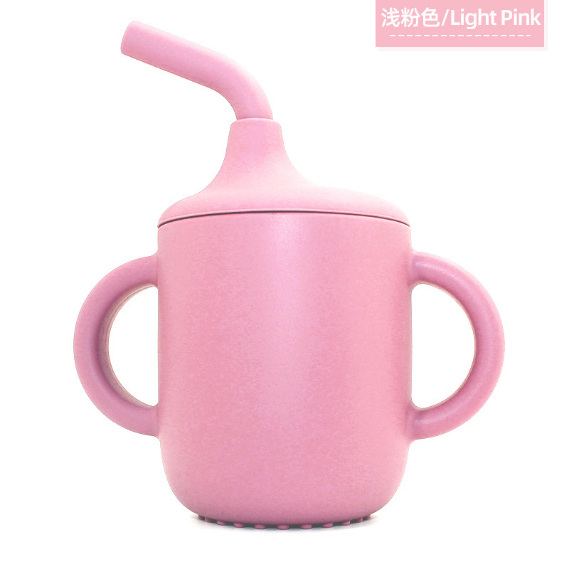 Taza de agua de silicona para niños, taza para aprender a beber, taza de agua con mango doble, taza de paja a prueba de caídas y fugas para bebés, taza de agua con dos orejas para beber directamente