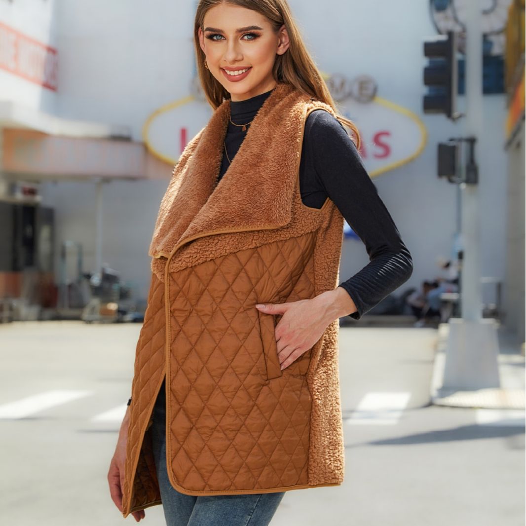 2023 flash terciopelo ropa de mujer europea y americana otoño nueva moda todo partido felpa costura cardigan chaleco sin mangas para mujeres