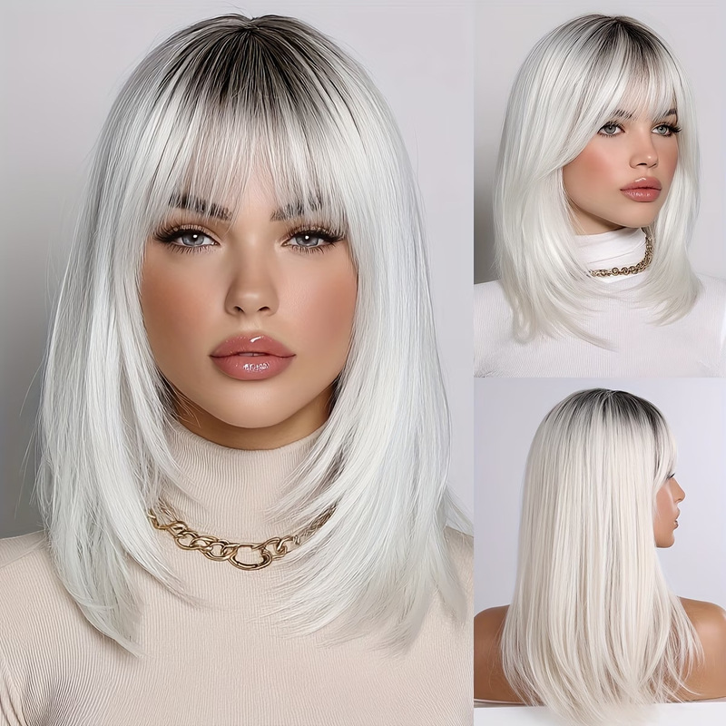 Cross-border best-selling European and American women's wigs with bangs, gradient color straight hair, Bobo style long synthetic wigs wholesale Cross-border best-selling European and American women's wigs with bangs, gradient color straight hair, Bobo style long synthetic wigs wholesale