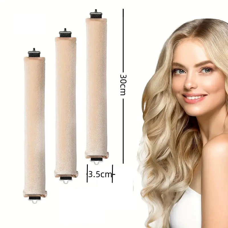 3-hook velvet hair curlers, big-wave sleep rollers set, multi-piece plush curling rods
