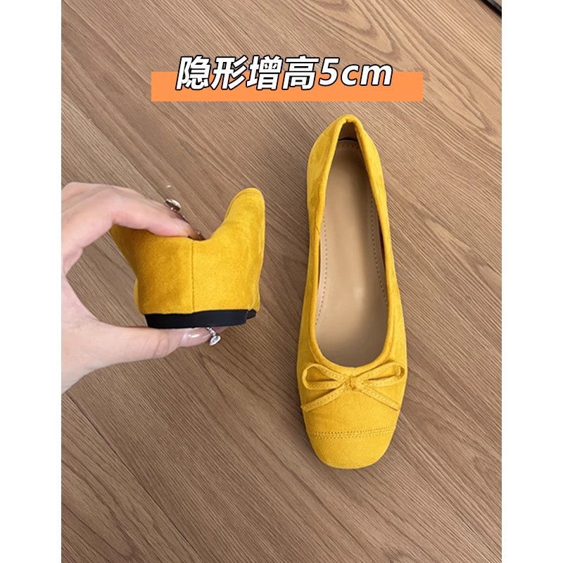 Sheepskin Version ~ 2025 Genuine Leather Summer French Yellow Flats Women's Shoes Round Toe with Skirt Ballet Evening Shoes