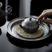 宜室茶话999纯银鎏银手工茶壶小号家用泡茶壶功夫茶具石头纹银壶