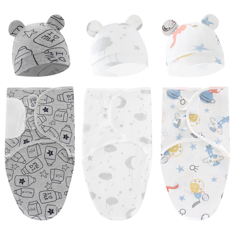Foreign Trade European and American Newborn Swaddling Baby Spring Silkworm Sleeping Bag Delivery Room Swaddling Baby Sleeping Bag Plus Hat Set 8304