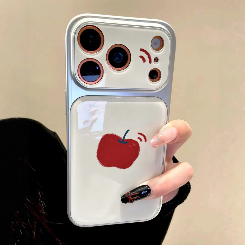 Simple red apple case suitable for Apple 17 Pro Max, new iPhone 16 Pro with large viewing window, 15 Plus