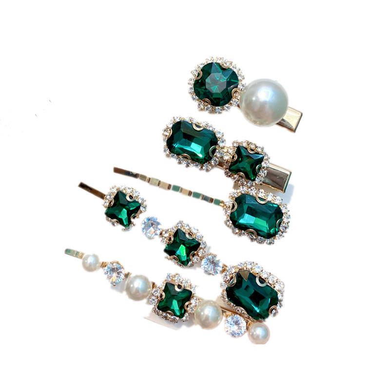 Retro Style Geometric Rhinestone One-word Hair Clip 5-piece Set display picture 2