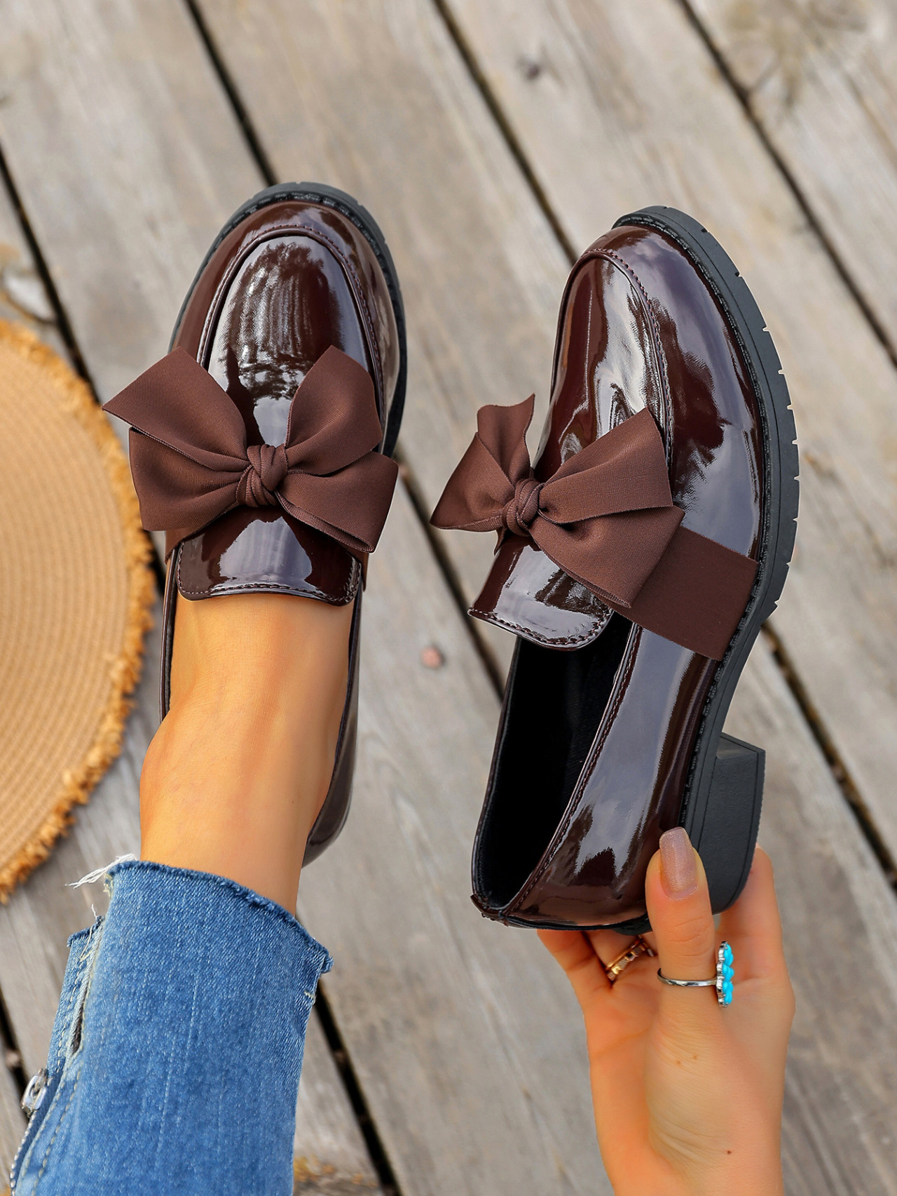 Damen-Retro-Schleifen-Lederschuhe, mittelhoher Absatz, britischer Stil, Frühling_voghion.com