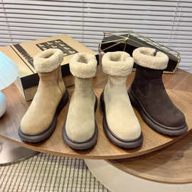 毛茸茸雪地靴女款2025新款冬季加绒加厚勃肯短靴复古保暖毛毛棉鞋