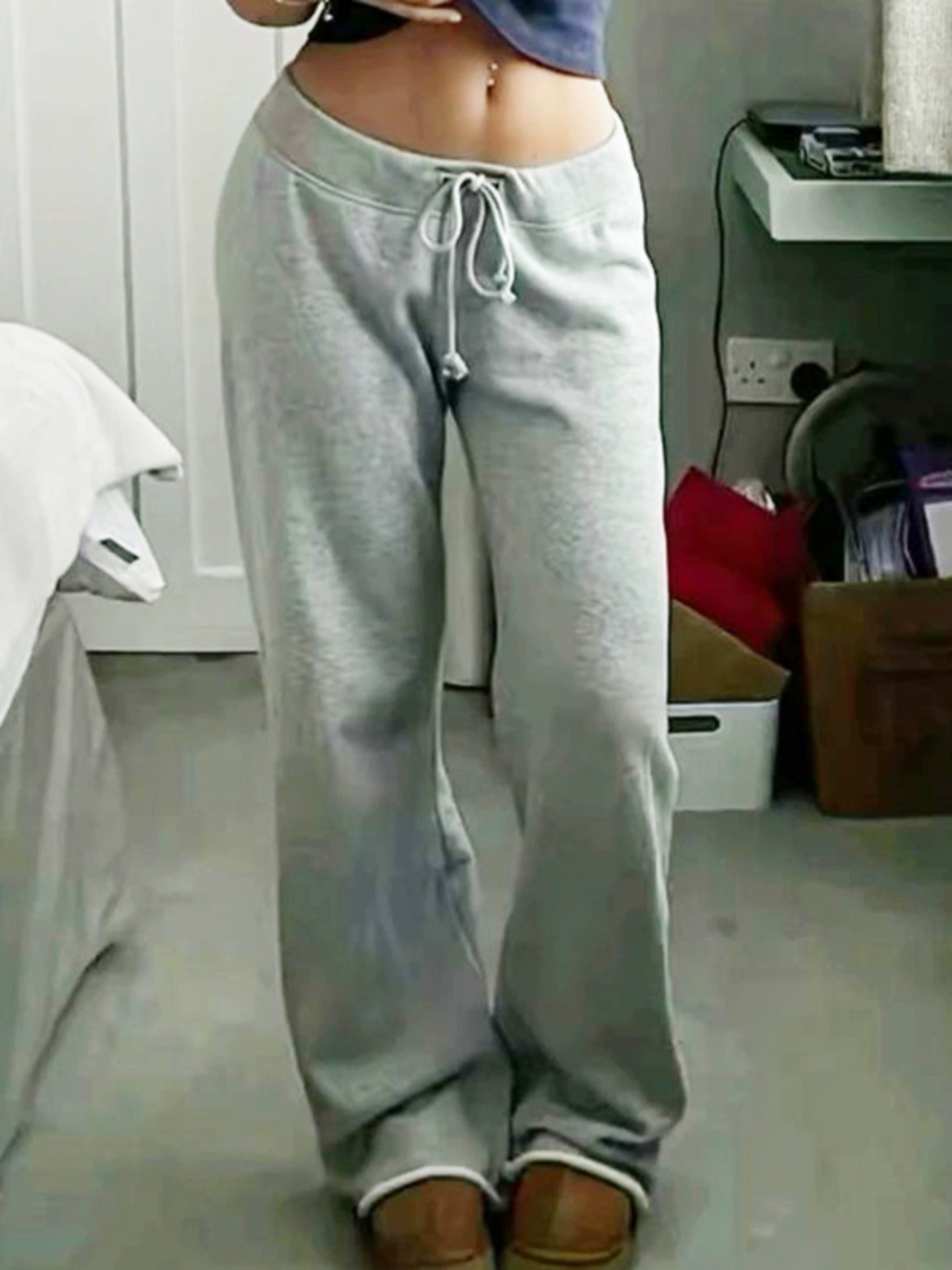 Wide-Leg Sweatpants, Solid Color Drawstring, Relaxed Casual Fit, Sizes S–L