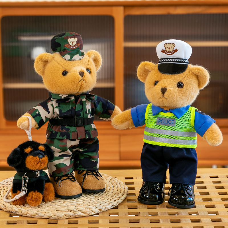Simulation creative station police fire bear plush toy doll living room decoration boys daily gift for boyfriend