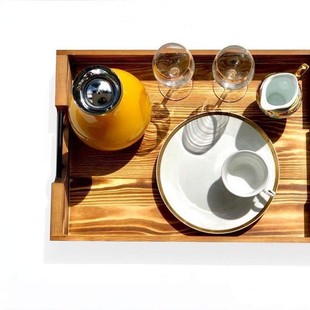 Wooden Storage Tray Desktop Wooden Tray with Handle for Brunch Coffee Tea Breakfast Tray Wooden Storage Tray