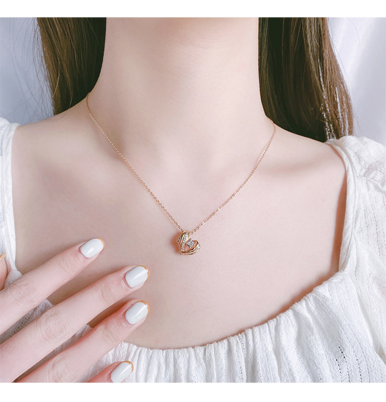 925 Sterling Silver Material Heart Shape Pattern 925 Sterling Silver Zircon Cable Chain Plating Inlay Heart Shape Pendant Necklace