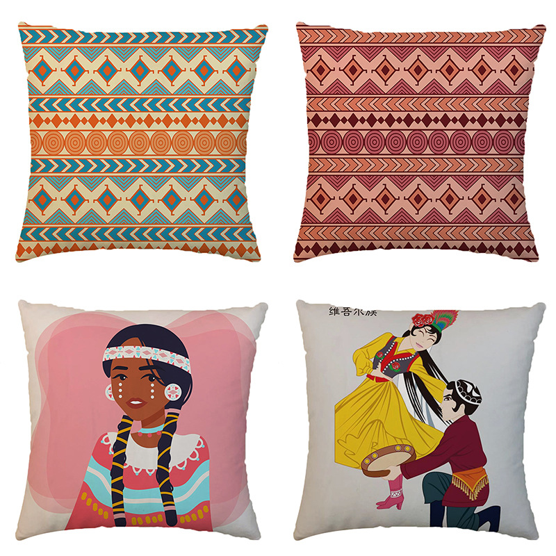 Ethnic style Customs Pillowcase Short plush Single printing Uighur sofa customized Excluding