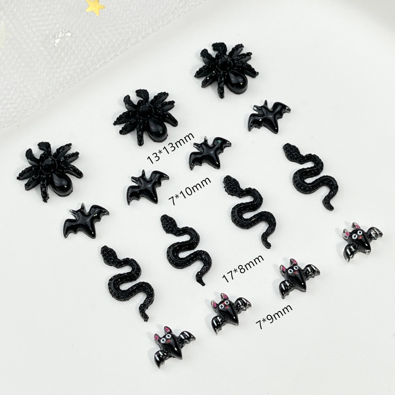 Halloween Spider Cartoon Nail Art Accessories Dark Retro Stereo Bat Snake Resin DIY Wearable Nail Accessories