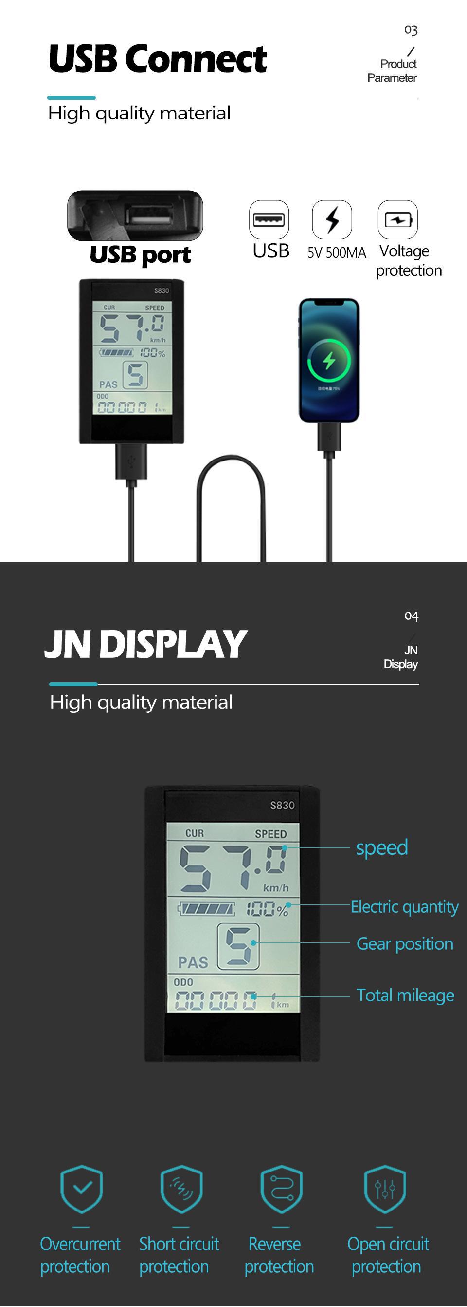 Bicycle lithium battery modification accessories LCD-S830 electric scooter smart LCD meter/SM connector