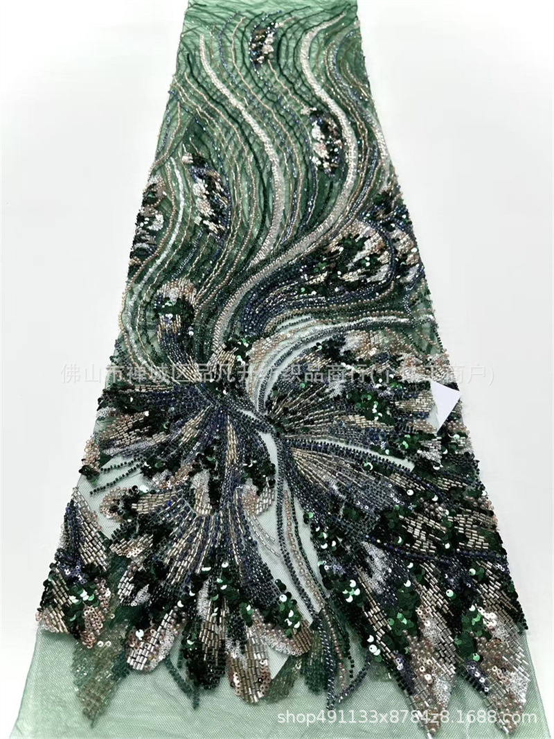 Wavy streamline Peacock pluma bordado tela de malla delgada alfombra roja vestido de cena de boda china tela de lujo ligera