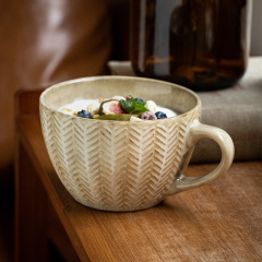 創意的な麦の穂の浮き彫りの陶磁器の杯のオート麦の杯の個性の潮流のマグカップの復古のコップのコーヒーカップの家庭用のコップ