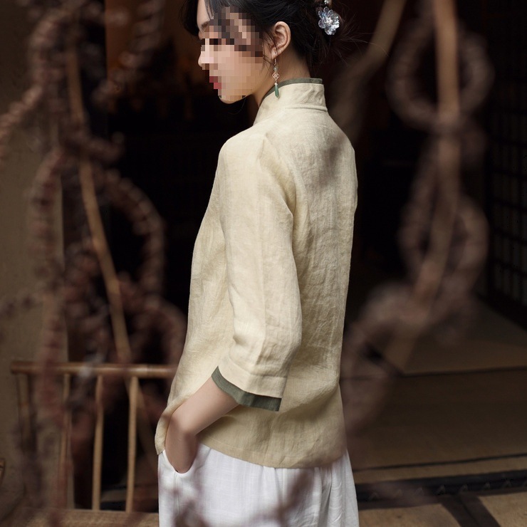 茶職人服中華民国スタイル禅女性服茶トップ中国チャイナドレス唐スーツトップ茶服夏|undefined