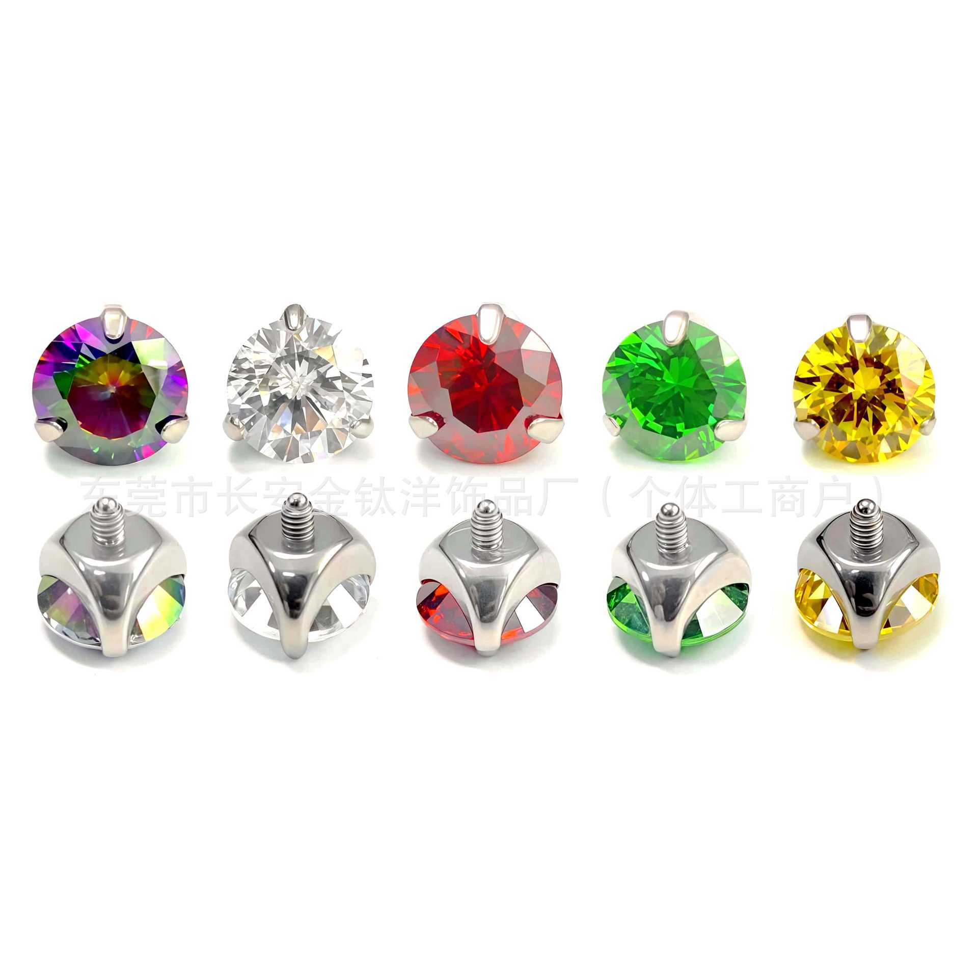 F136 Titanium Three-Prong Zirconia Tongue Stud, Ear Stud, Lip Stud - G23 Titanium Alloy Body Piercing Jewelry for Cartilage Ear Stud detail image 7