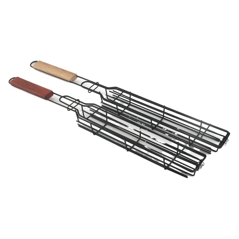 Parrilla de Carbón Portátil con Mango de Madera para Barbacoa, Ideal para Acampar al Aire Libre, Asar Carne y Verduras, Herramientas para Barbacoa, Brochetas para Salchichas