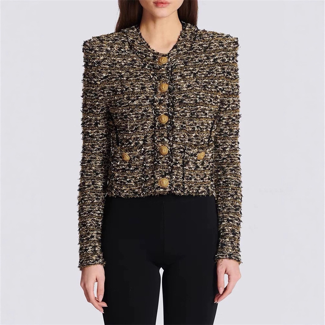 25 Autumn/Winter Bajia Fashion Queen Style Light Business Style Metal Buckle Tweed Versatile Short Chanel-Style Jacket