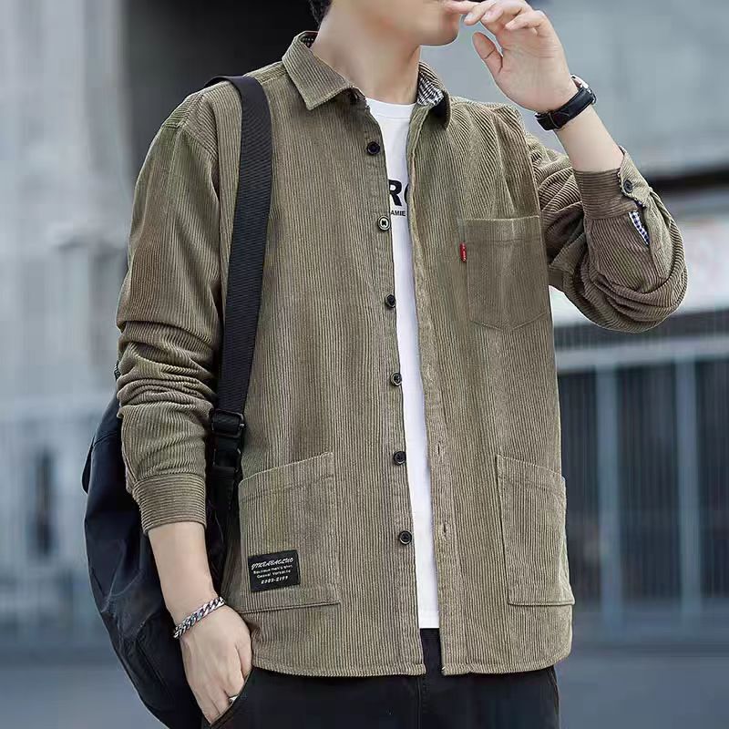 One-piece delivery corduroy long-sleeved shirt men's shirt pure cotton workwear jacket Ruan handsome casual men's business
