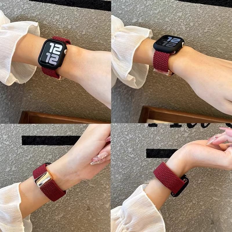 Wine red woven magnetic buckle Applewatch9/8/7/6/5 for strap SE universal S10 personality female wristband