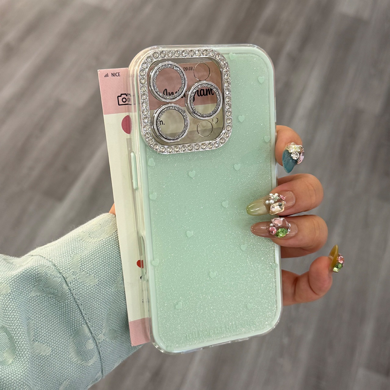 Custodia con cuore glitterato adatta per iPhone 16, 14, 15 Pro Max con protezione per l'obiettivo, 13 antiurto, 12_voghion.com