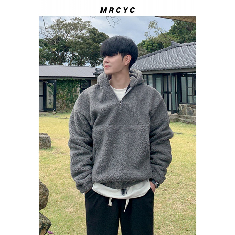 Abrigo acolchado de algodón de lana de cordero MYQ abrigo de lana de cordero de invierno para hombre estilo coreano de moda forrado de lana gruesa suelta con capucha Abrigo acolchado de algodón