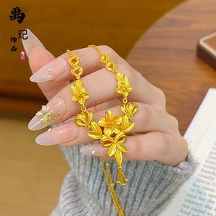 Gold shop with ancient French gold flowers ethnic style flower month season flowers brocade wedding flower necklace for girlfriend