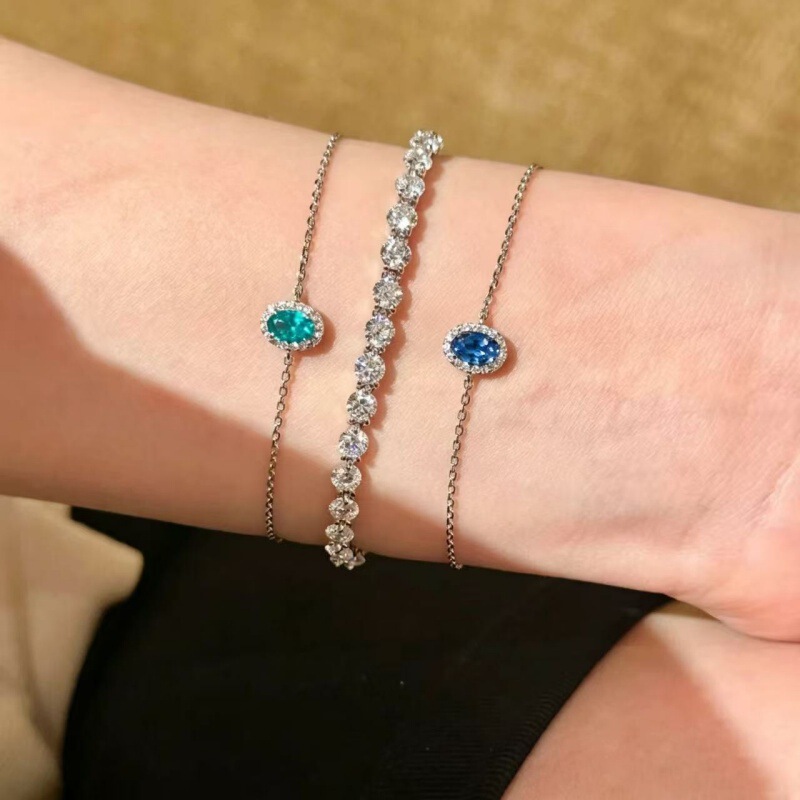 S925 silver oval sapphire emerald fine bracelet for women, featuring colorful gemstones, adjustable, wholesale from the jewelry factory S925 silver oval sapphire emerald fine bracelet for women, featuring colorful gemstones, adjustable, wholesale from the jewelry factory