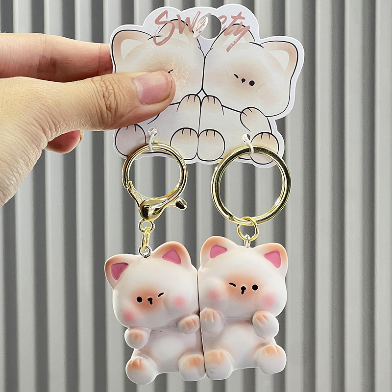 原创暹罗猫贴贴动物公仔情侣对扣钥匙扣背包挂饰小饰品钥匙扣配件
