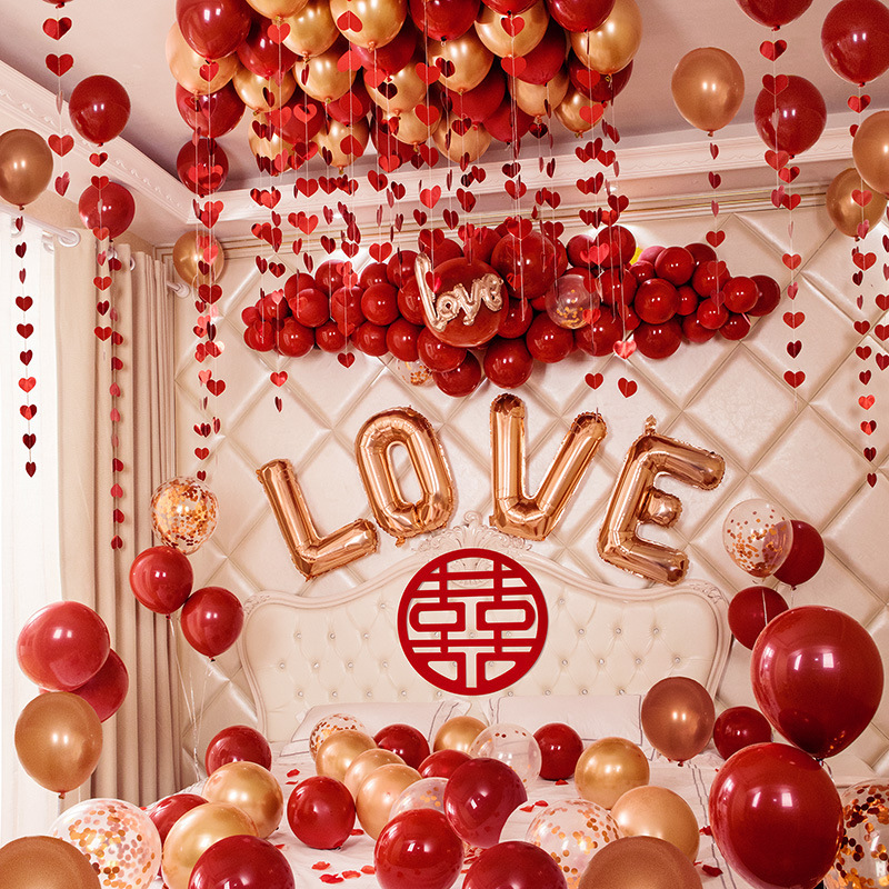 Internet celebrity wedding room decoration balloon set, creative arrangement of wedding scene decoration, wedding aluminum film balloon package