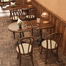 美式复古实木咖啡厅桌椅组合餐厅清吧甜品店西餐厅商用餐桌小圆桌