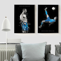 克里斯蒂亞諾&middot;羅納爾多足球明星帆布畫海報運動員男孩房裝飾掛畫