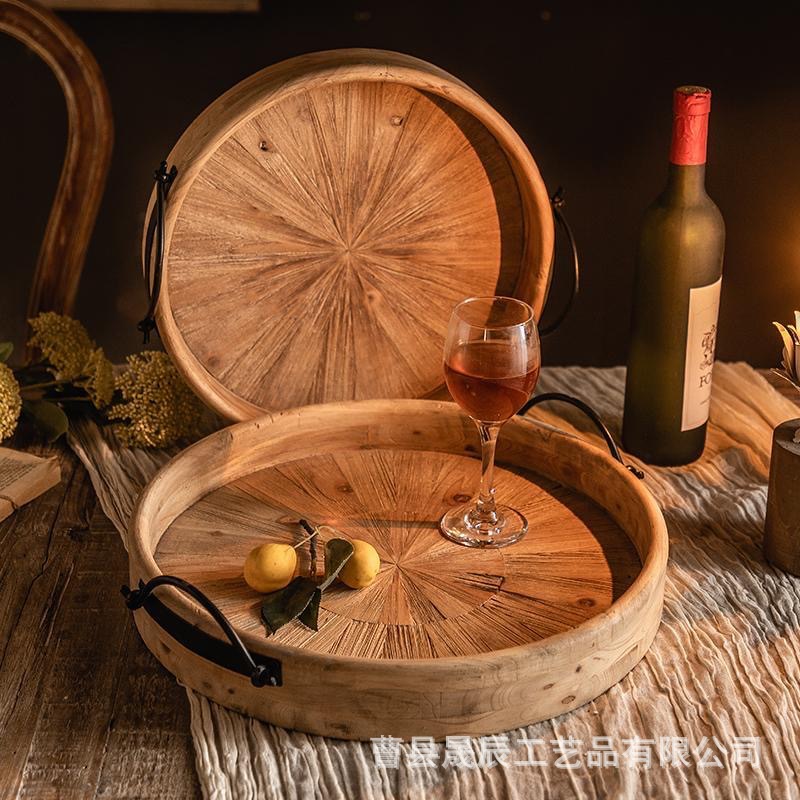 Bandeja de madera estilo americano, bandeja para velas aromáticas, bandeja para pasteles de té de la tarde con doble asa, bandeja de presentación gourmet, estilo retro de lujo ligero