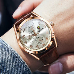 沃凱wokai生活防水夜光商務復古腕錶石英運動表男士男生皮帶手錶