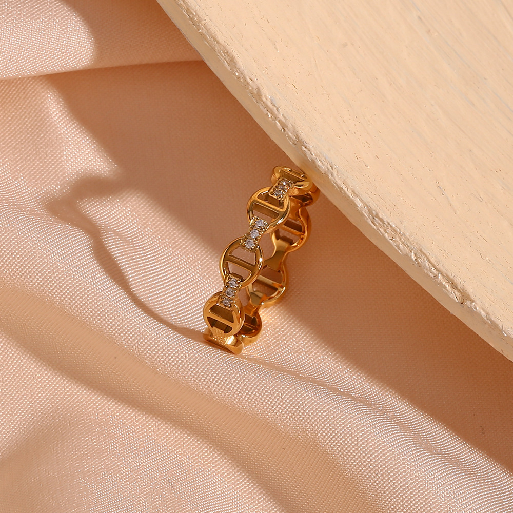 Fashion Geometric Stainless Steel Plating Zircon Rings