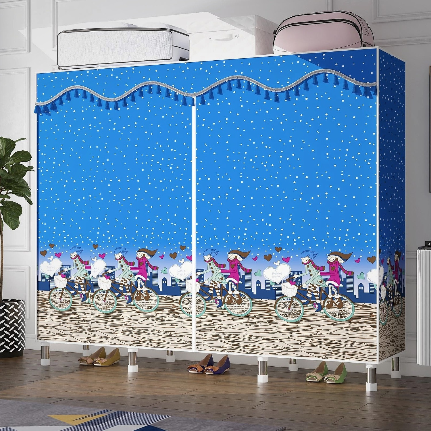 Simple Wardrobe Fabric Wardrobe with Reinforced Thickened Steel Pipes, Available in Single or Double Sizes, Large Wardrobe for Home Use, Bedroom, Rental Room Storage Rack