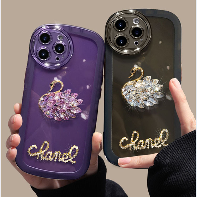 适用苹果14/13手机壳带钻天鹅iphone12pro透明防摔女潮牌11硅胶套